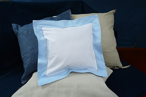 Hemstitch Baby Square Pillow 12x12" with Baby Blue border